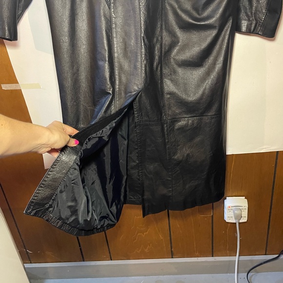 Vintage Charles Klein Leather Trench Coat Jacket 80s 90s Duster Size Large Snake - Picture 8 of 9